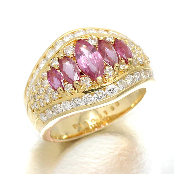 K18YG ルビー ダイヤモンド リング 12号 R1.50ct D1.16ct 10.3g レディース 中古 18金 イエローゴールド 750 ファッション ジュエリー ギフト 記念日 誕生日 プレゼント|質・丸滝