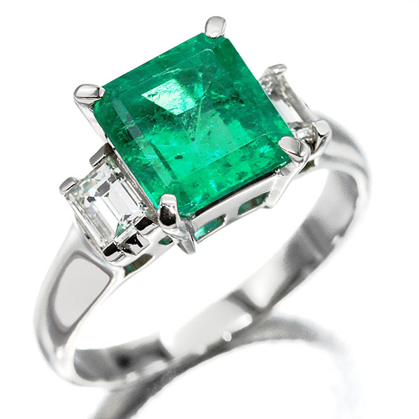 Pt900 エメラルドリング 12# Pt900 カボションエメラルド ダイヤモンドリング #12 1.68ct