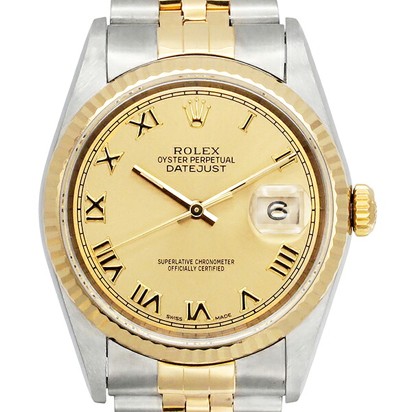 ロレックス ROLEX デイトジャスト 16233 シャンパンゴールド文字盤 W番(1994年頃製) 自動巻き メンズ 腕時計 中古 SS YG コンビ ゴールド ステンレス 36mm 誕生日 プレゼント ブランド｜質・丸滝
