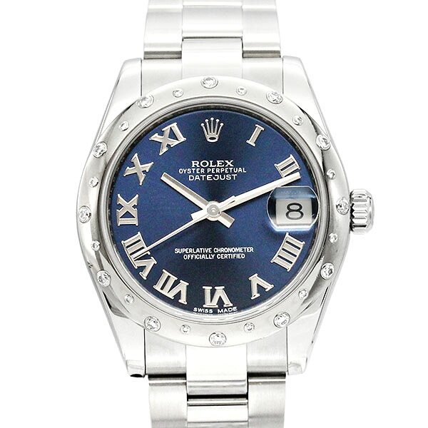 ロレックス ROLEX デイトジャスト 178344 ドームダイヤベゼル ブルーローマ文字盤 自動巻き レディース腕時計 中古 正規品 SS/WG 31mm ホワイトゴールド ウォッチ ファッション ギフト 誕生日 プレゼント ブランド 生産終了｜質・丸滝