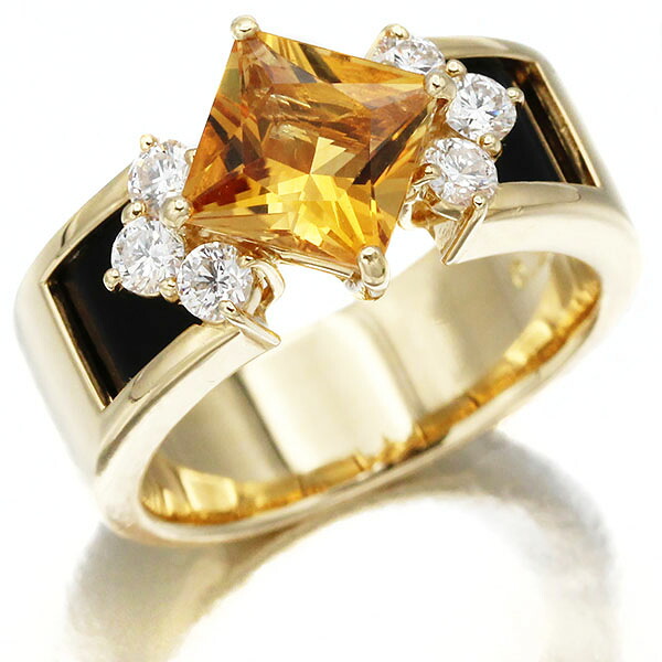 タサキ TASAKI シトリン オニキス ダイヤモンド リング K18YG 11.5号 D0.36ct 11.1g レディース 中古 指輪 田崎真珠 イエローゴールド750 18金 ジュエリー アクセサリー 宝石 ブランドリング ファッション ギフト プレゼント 記念日 誕生日 贈り物|質・丸滝