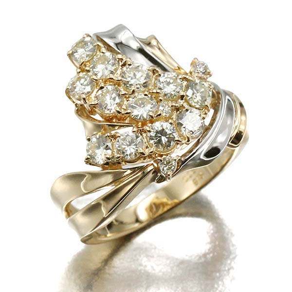 K18YG プラチナ ダイヤモンド リング D1.20ct 11.5号 7.7g レディース 中古 指輪 ジュエリー アクセサリー 上品 普段使い 記念日 誕生日 ギフト プレゼント 18金 イエローゴールド 750 PT900