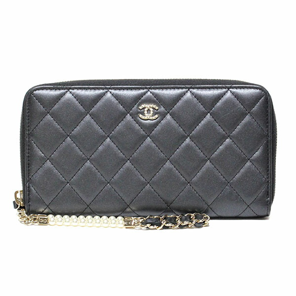 シャネル CHANEL マトラッセ ラムスキン パールチェーン付き 長財布 AP1474 ラウンドファスナー ウォレット ブラック 黒 ココマーク ファッション おしゃれ 女性 レディース 誕生日 バースデー プレゼント ブランド
