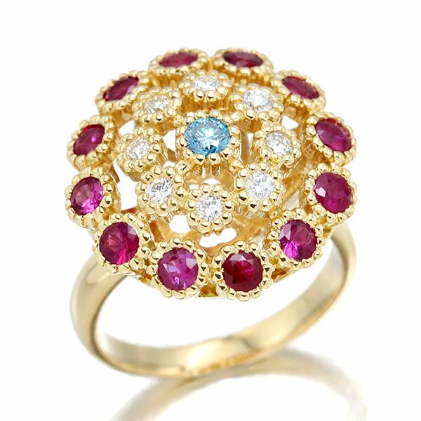 ダイヤ×ルビー オープンリング k18 750 13号 ダイヤ×ルビー オープンリング k18 750 13号 ダイヤ×ルビー