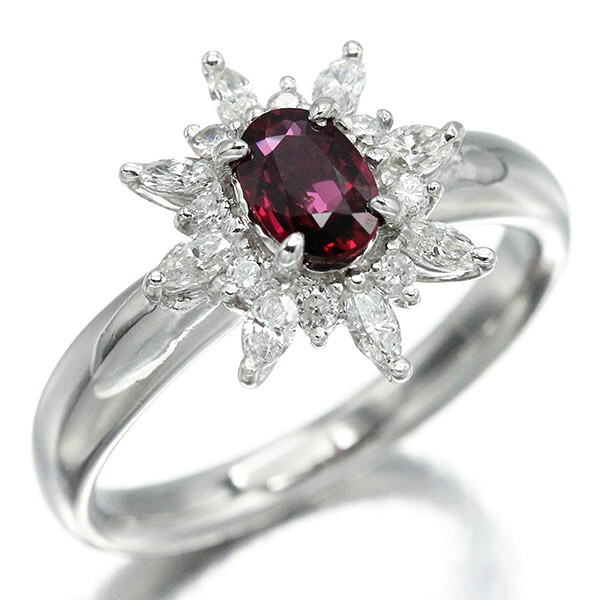 プラチナ ルビー ダイヤモンド リング 12.5号 R0.54ct D0.37ct 6.2g レディース 中古 指輪 ピジョンブラッド 鑑別書付き PT900 宝石 ジュエリー アクセサリー 贈答品 記念日 誕生日 ギフト フォーマル カジュアル｜質・丸滝