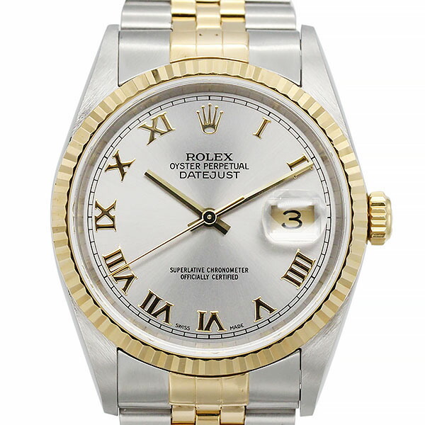 ロレックス ROLEX デイトジャスト 16233 グレーローマン文字盤 P番(2000年頃製) 自動巻き メンズ 腕時計 中古 正規品 SS YG コンビ ゴールド ステンレス 36mm 誕生日 プレゼント ブランド