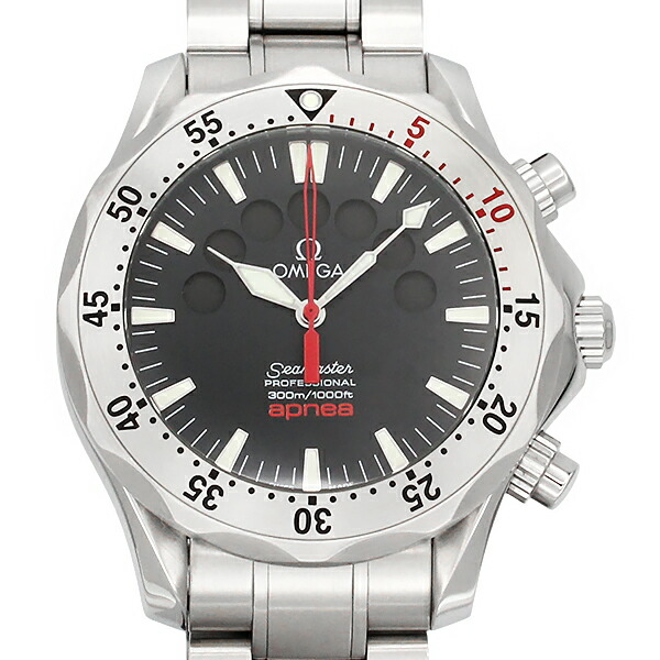 ゼロ OMEGA シーマスター アプネア ジャック・マイヨール 2595.50 SS 自動小銃一巻き 41.5粍 メンズウオッチ 中古 黒いこと文字記号盤 SEAMASTER ダイバーズ ステンレス鋼スチール写真 雨合羽 飛び切り時辰儀 成人男性用 一般受け スポーツウォッチ