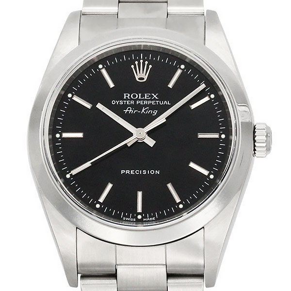 ロレックス ROLEX エアキング Air King メンズ腕時計 14000 SS 自動巻き 34mm A番 1998年～1999年頃製 黒文字盤 中古 正規品 ステンレススチール オートマチック ブラックダイヤル 定番 人気 ビジネス カジュアル 男性用 ブランドウォッチ 高級 腕時計