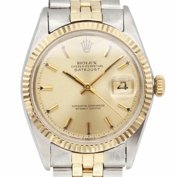 ロレックス ROLEX デイトジャスト 1601 DATEJUST 1966年頃製 シャンパン文字盤 SS YG メンズ腕時計 自動巻き 36mm 中古 ステンレススチール イエローゴールド 750 18金 コンビ ビジネス カジュアル デイリー 高級時計 定番 人気｜質・丸滝