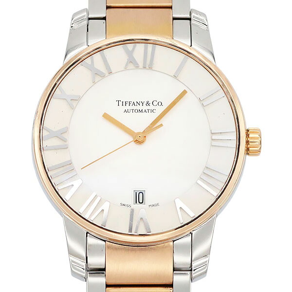 ティファニー TIFFANY&CO. アトラス ドーム メンズ腕時計 SS K18PG 自動巻き ホワイト文字盤 42mm 中古 デイト コンビ ローマンインデックス ドレスウォッチ ビジネス カジュアル デイリー ブランド 誕生日 プレゼント|質・丸滝