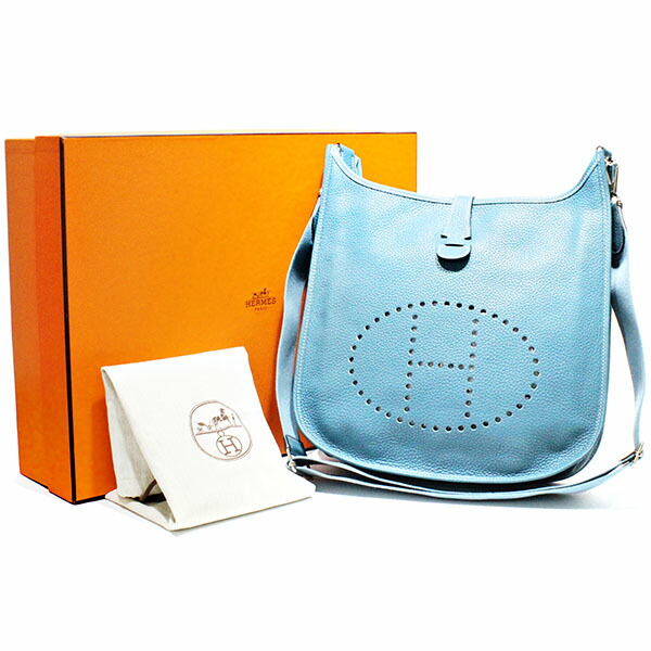 エルメス HERMES エヴリン 3 トロワ GM トリヨンクレマンス ブルージーン ショルダーバッグ □R刻印 レザー ライトブルー 水色 シルバー金具 斜め掛け 肩掛け ブランド 女性 レディース 男性 メンズ ユニセックス 大きめ
