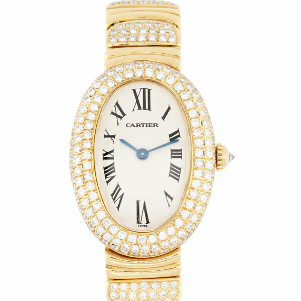 カルティエ Cartier ベニュワール SM K18YG クォーツ レディース 74.2g 中古 アフターダイヤ 腕時計 ブレス社外製 18金 ゴールド 750 ドレスウォッチ ジュエリーウォッチ 女性用 人気モデル 高級 エレガント ファッション 誕生日 記念日 プレゼント