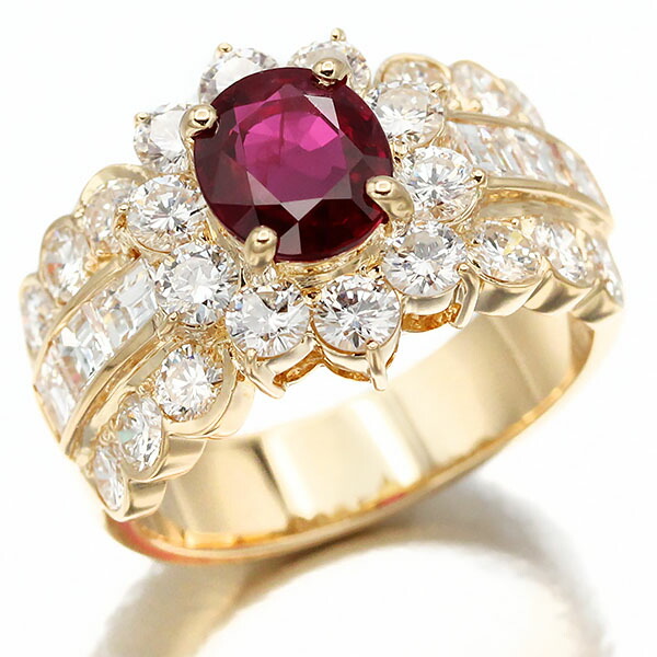 K18YG ルビー ダイヤモンド リング 13号 R1.65ct D3.02ct イエローゴールド750 金 18金 9.0g 指輪 宝石 ジュエリー アクセサリー レディース 女性 上品 高級 ファッション おしゃれ 誕生石 7月 誕生日 バースデー 記念日 プレゼント