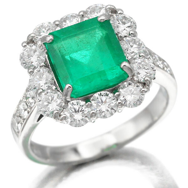 プラチナ エメラルド ダイヤモンド リング 11.5号 E2.41ct D1.505ct Pt900 7.74g 指輪 レディース ジュエリー 宝石 中古
