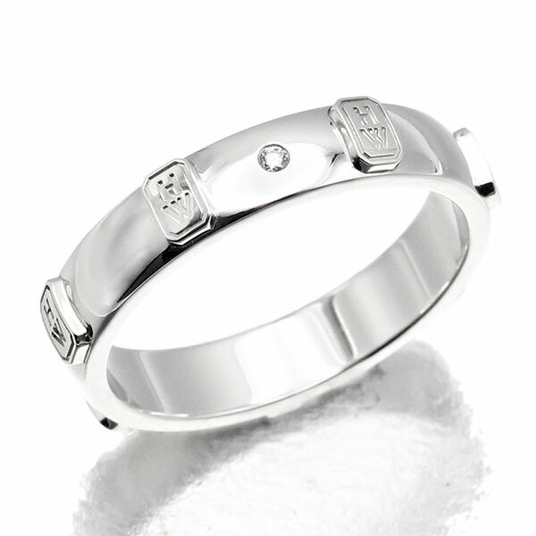 ハリー・ウィンストン HARRY WINSTON HWロゴ・バンドリング WBDWRDBZHWL K18WG 1Pダイヤモンド D0.01ct #22 メンズ ユニセックス 中古 指輪 ジュエリー 保証書 箱付 ロゴリング アクセサリー フォーマル カジュアル 普段使い 18金 ゴールド 750｜質・丸滝