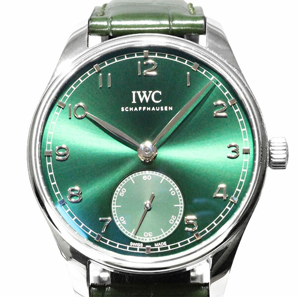 美品 インターナショナルウォッチカンパニー IWC ポルトギーゼ・オートマティック40 IW358310 グリーン文字盤 SS/革 メンズ腕時計 自動巻き PORTUGIESER 40mm シースルーバック 男性 ビジネスマン 通勤 日常使い バースデー 誕生日 プレゼント ブランド｜質・丸滝