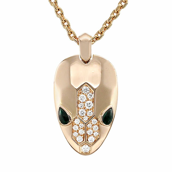 ブルガリ BVLGARI セルペンティ マラカイト ダイヤモンド ネックレス K18PG ピンクゴールド 750 18金 43.5cm 13.5g レディース ペンダント ブランドジュエリー 中古 正規品|質・丸滝