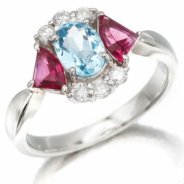 Pt900 ピンクトルマリン ダイヤモンド アクアマリン リング 10.5号 D0.22ct 5.1g レディース 中古 指輪 プラチナ ジュエリー アクセサリー 宝石 カラージュエリー エレガント 華やか 上品 フォーマル デイリー ファッション プレゼント|質・丸滝