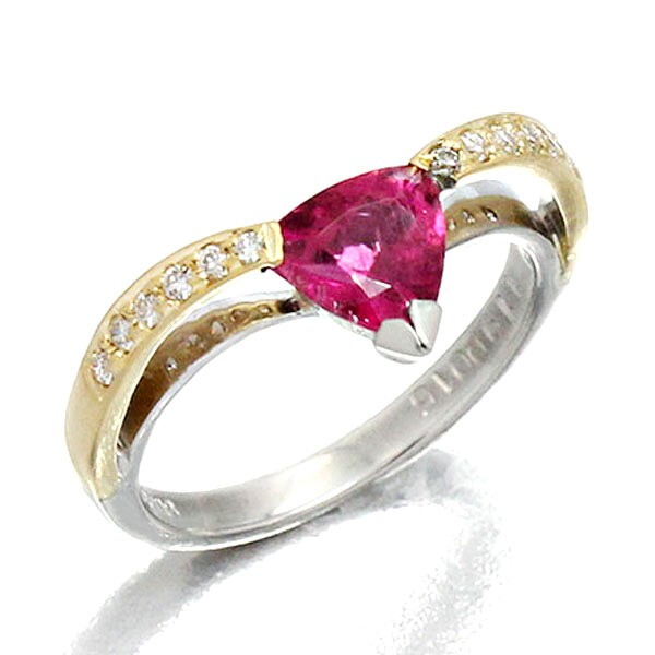 K18YG 750 18金 プラチナ Pt900 トルマリン TO1.19ct ダイヤモンド D0.15ct リング 12号 5.0g レディース 中古