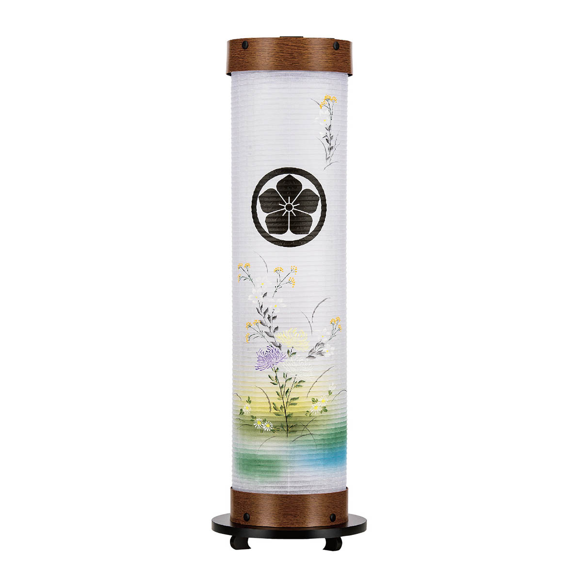 盆提灯 初盆 家紋 7号 欅調 伸縮提灯 和紙 一重張り 乱菊 硬質ボール材 ワンタッチ伸縮 樹峰 岐阜提灯 盆ちょうちん 新盆 供養 おしゃれ インテリア提灯 ミニサイズ コンパクト お花 モダン提灯 仏花 常花 造花 飾花｜人形の丸富