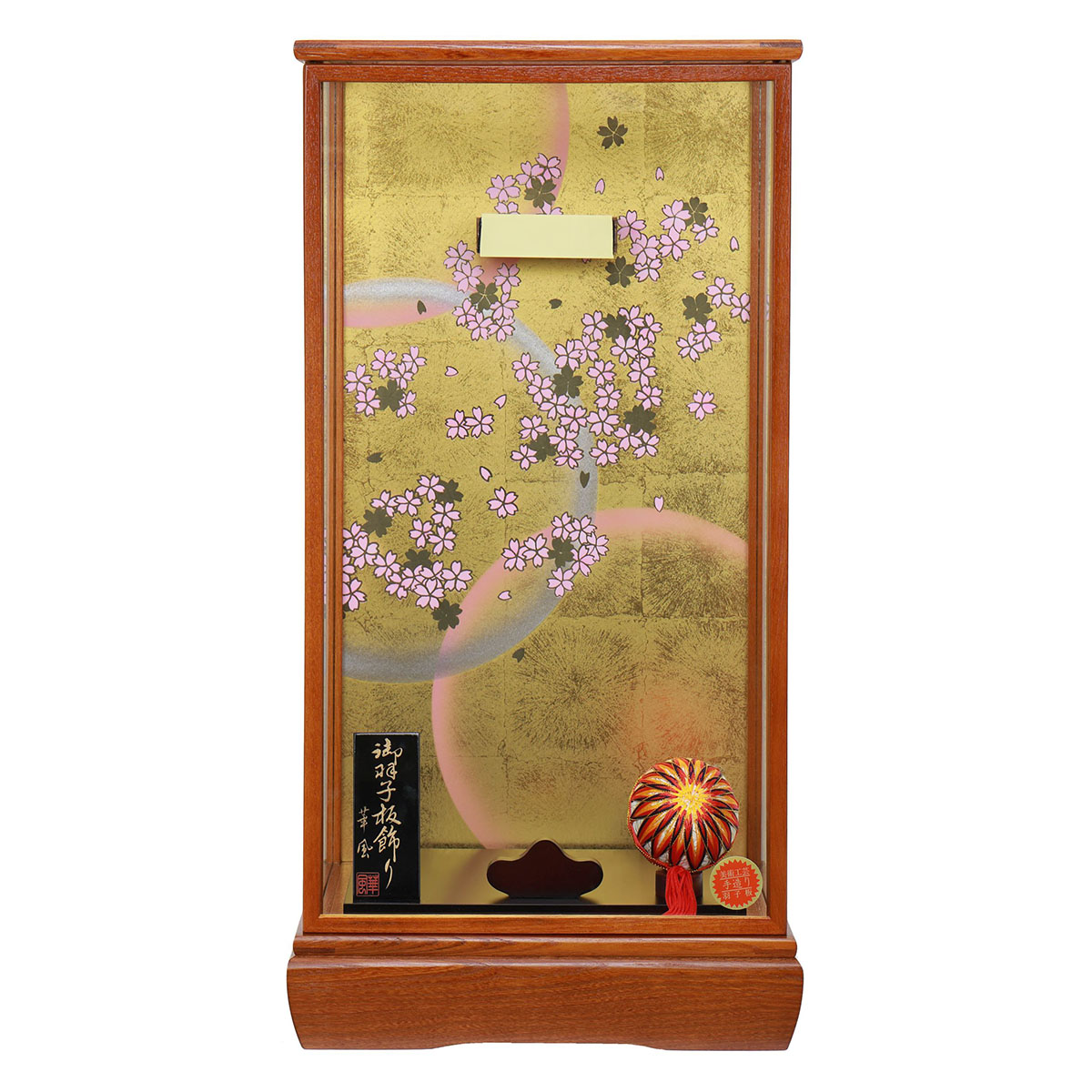 羽子板 初正月 羽子板用ケース 17号 桜花 茶木目 戸付き 桜柄 ガラスケース 17号羽子板用 HGF-1116-17-020 <br>おしゃれ インテリア かわいい 初節句 女の子 お正月飾り 羽子板専用 ケースのみ 羽子板専用ケース