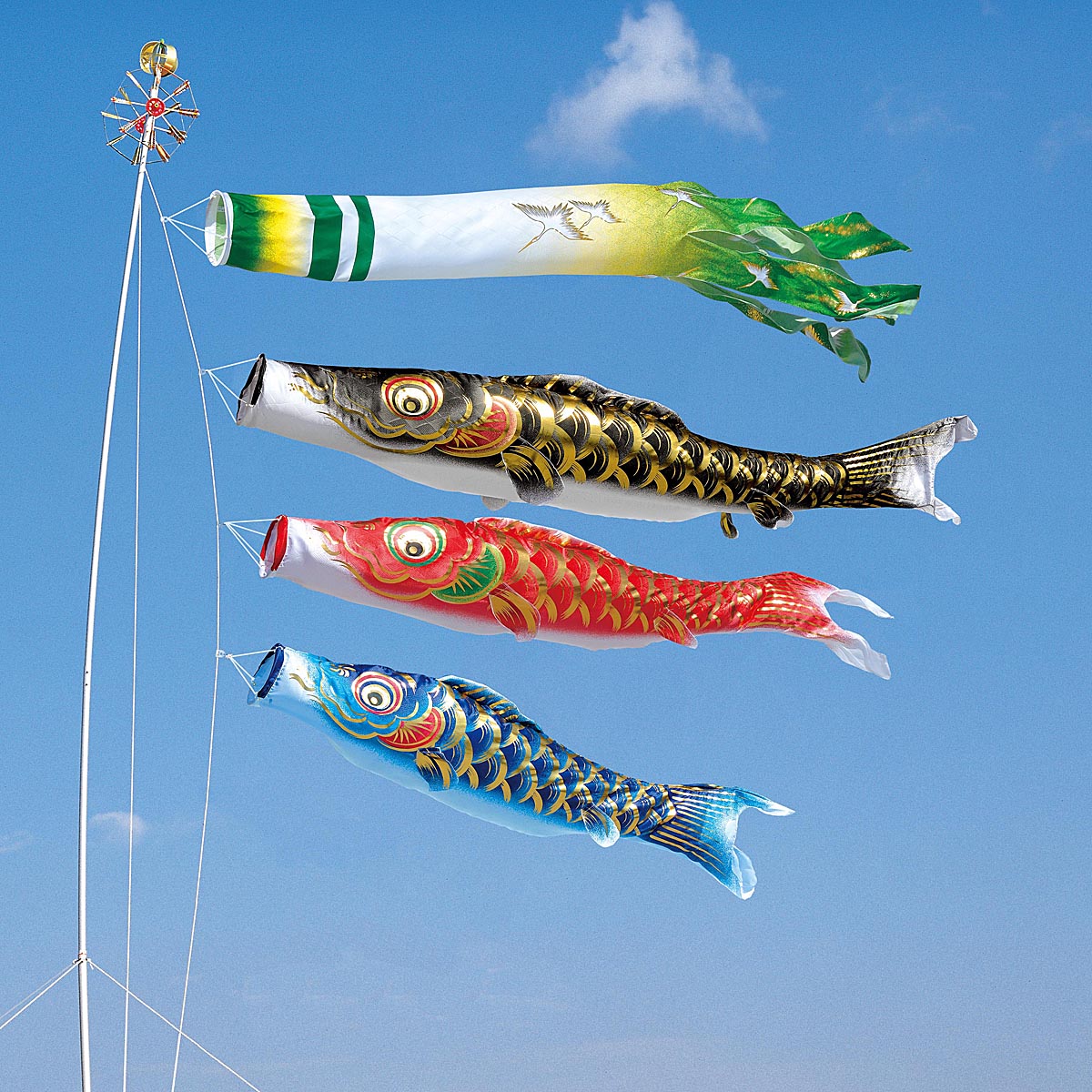 中古　鯉のぼり　5体と吹流し セット　友禅染　約5メートル kod-o-734371_0.jpg