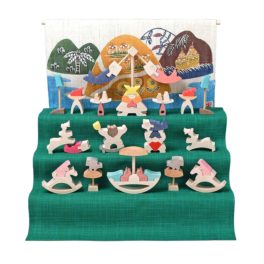 楽天市場】木製五月人形 組木五月人形 節句 小黒三郎三童子三段飾り