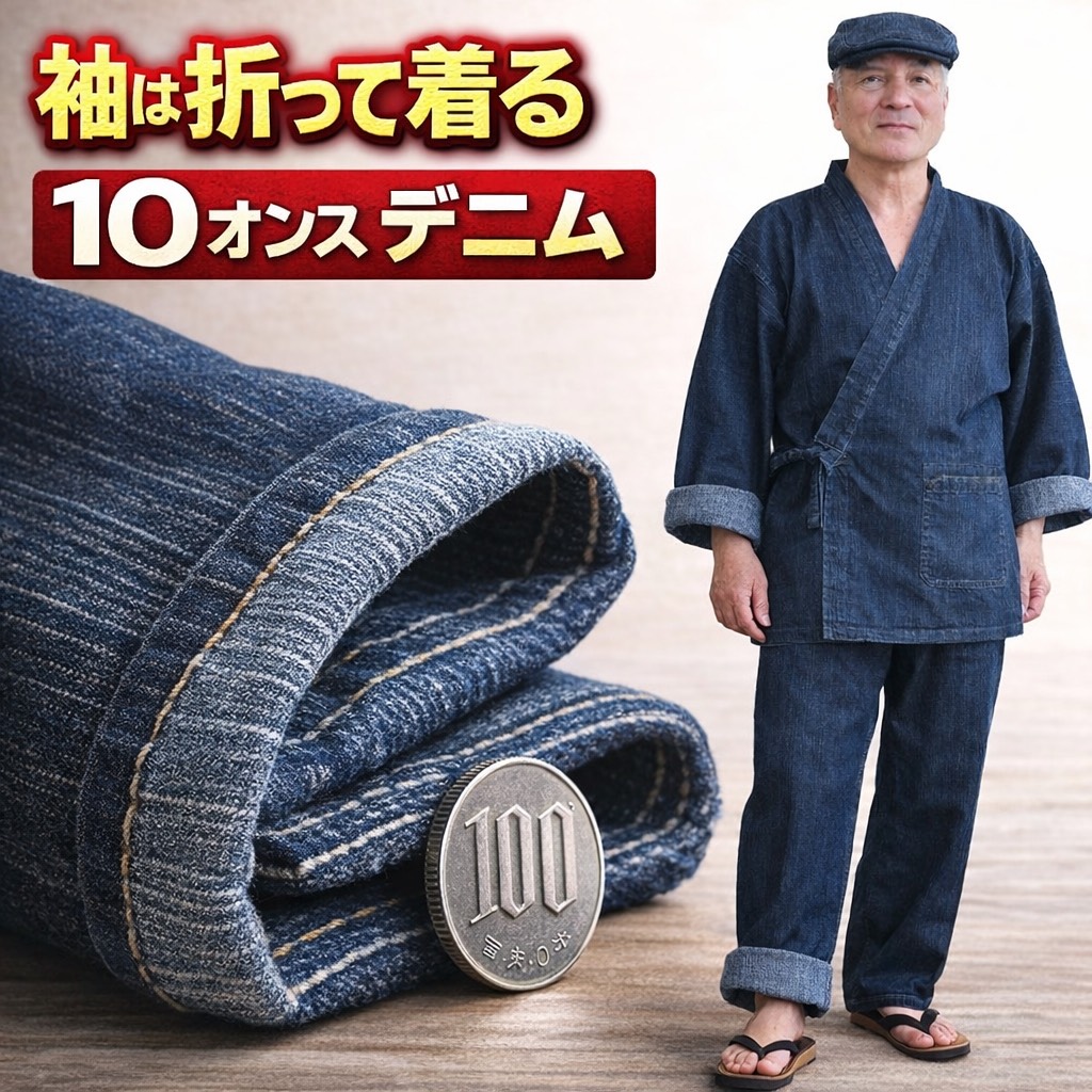 作務衣 洗える メンズ さむえ 分厚い デニム 10オンス さむい 筒袖 紳士 和服 厚手