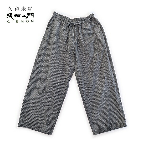 儀右ヱ門 パンツ 〔PTオ758B1〕小縞 黒・白/黒　久留米絣 日本製 絣 綿 パンツ ズボン リラックスパンツ ウエストゴム おしゃれ 大人 上品 レディース ギフト 母の日 プレゼント