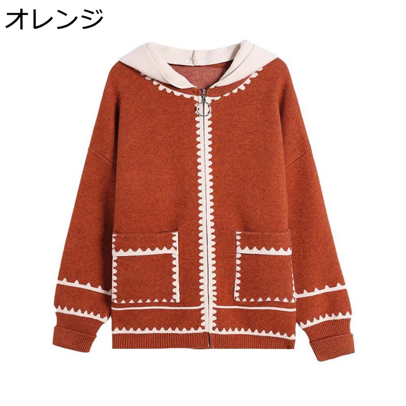 編み物ジレー 年がしらレディース お上さん服 ボンネット付き添い人 厚地の外套 羽織り スウェーター アウター 編み物上衣 ジップアップ もの柔らか 保温性 おおきい大きさ 50-70代 年老い おっ母さんへ 年月冬