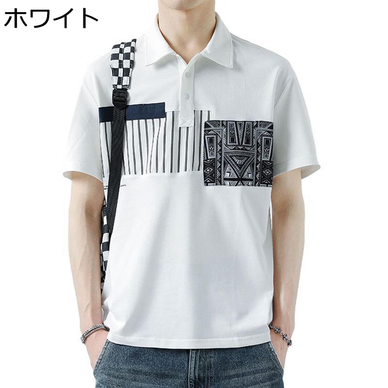 スポーツシャツ メンズ 名取り草 パッチワーク 夏服 ゴルフ御召しもの tプルオーバー 運動競技御召しもの 半袖スポーツシャツ ビッグ影ぼうし 折り襟 成年者心地好い パステル色の肌ざわり 速乾 好いたらしい 心地好い 普段着 運動競技