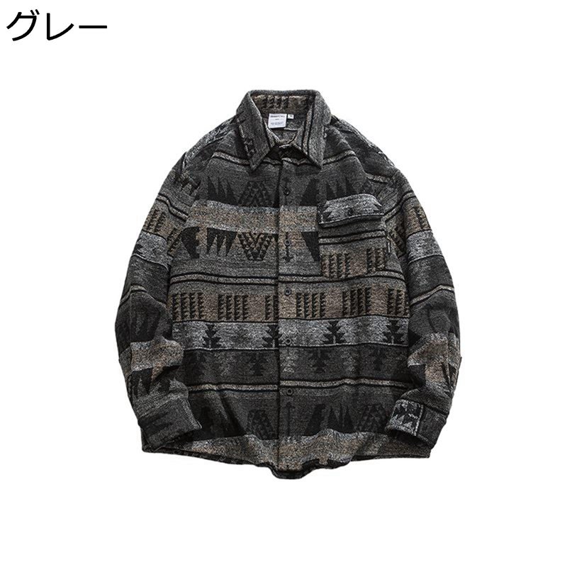 シャツ ジャケット メンズ エスニック ショートジャケット シャツジャケット ヴィンテージ ビンテージ 長袖 折り襟 短め 春服 夏服 秋服 アウター ポケット ボタン付き 男性 軽量 柔軟 ギフト