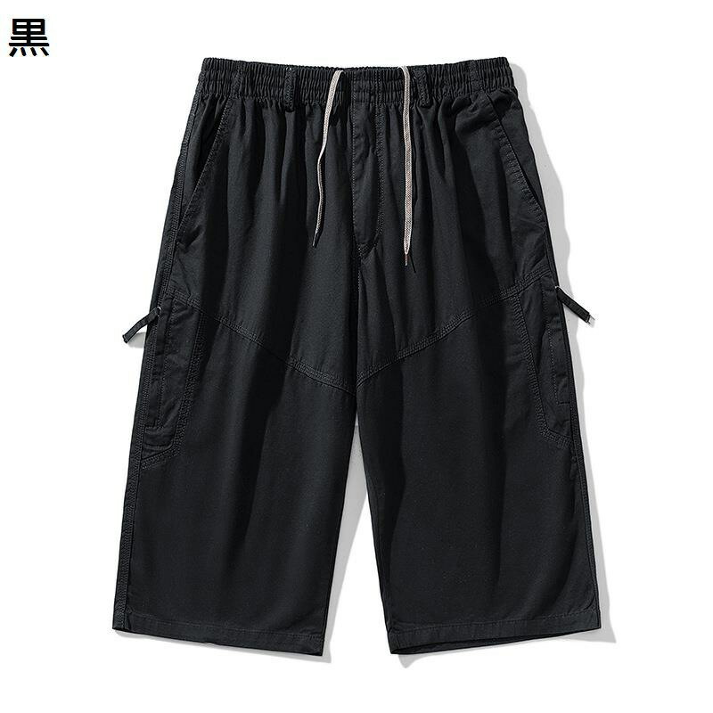 メンズ ワークパンツ ショットパンツ クロップドパンツ L-6XL 大きいサイズ ミディアムパンツ 短パン ハーフパンツ 薄い 綿 カジュアル スポーツパンツ 夏用 涼しい 7分丈 ハーフ ゆったり ゴムウエスト 黒 緑 灰色