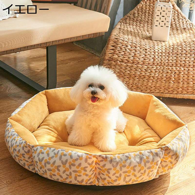 ペットベッド 円形 ペットクッション 柔らかい ござ 花柄 クール 犬用ベッド 夏用 ペットソファー 滑りにくい裏生地 猫用ベッド 室内用 お手入れ簡単 耐え噛み ぐっすり眠れる ペットハウス