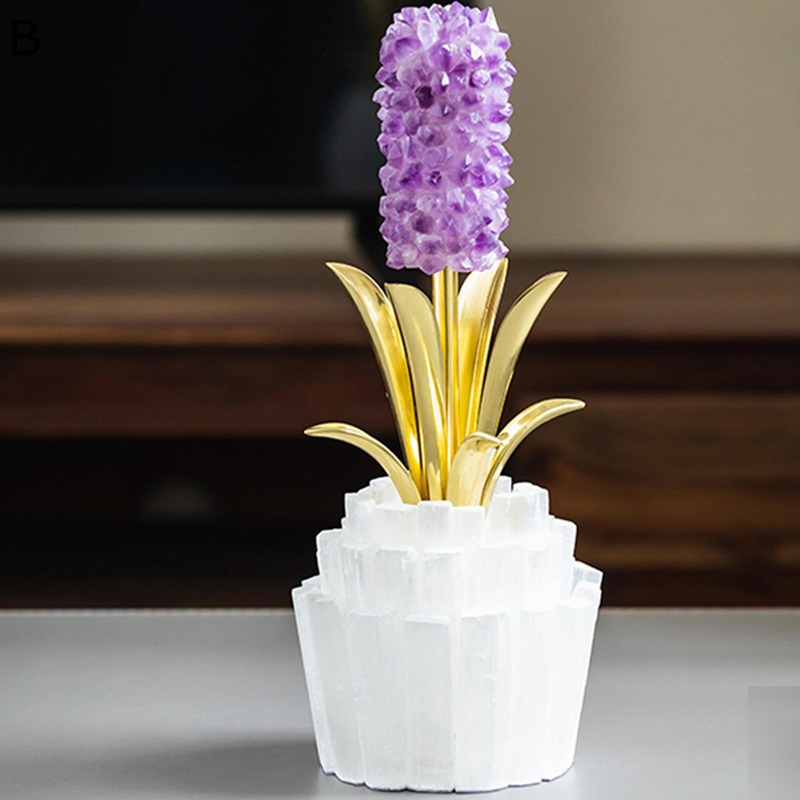 玄関置物 枯れない花 アメシスト 花 北欧 クリエイティブ おしゃれ 風水 クリスタル 真鍮 植物 置物 インテリア 雑貨 癒しグッズ お祝い お礼 リビングルーム プレゼント ギフト