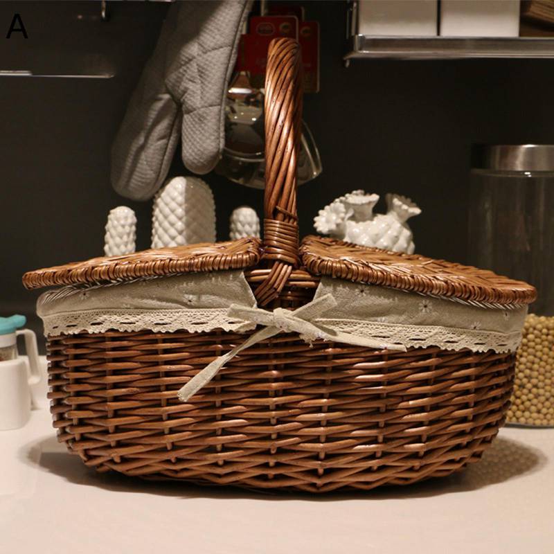 バスケット 蓋付き 持ち手 小物入れ 可愛い ピクニックバスケット 藤編みかご カゴ収納 果物入り パンかご カゴ 収納バスケット 野菜バスケット お菓子入れ キッチン収納 雑貨かご 水洗える