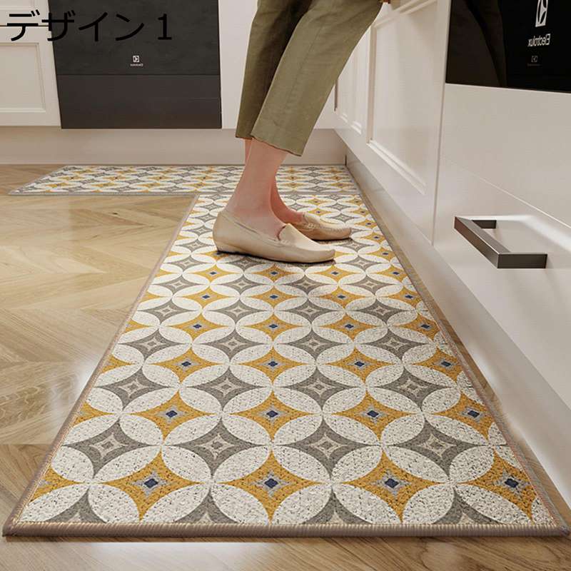 キッチンマット ロングマット 台所マット 足拭きマット ドアマット 水洗える 泥除け 室内 厨房マット 廊下 丸洗いOK 滑り止め 耐磨耗性 吸水吸油 ポリエステル繊維 耐磨耗性 欧風