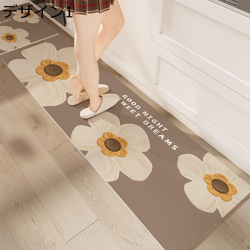 キッチンマット 拭ける PVC 玄関マット 台所マット 幾何学柄 洗濯いらず ドアマット ロングマット 花柄 室内 廊下敷きマット 階段マット 家庭用 防油 足拭きマット 北欧 可愛い