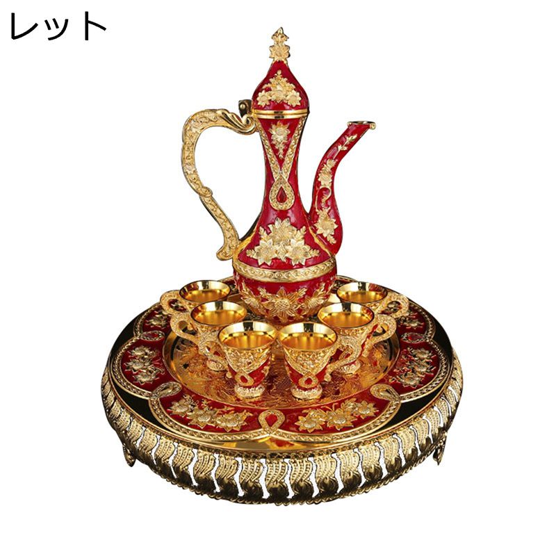 エレガントな酒器セット 伝統的な酒器 徳利 とっくり ぐい呑み おちょこ セット 台座付き 徳利+お猪口6個 お酒入れ 持ち手付き 宮廷風 アンティーク 8点セット ギフト プレゼント 結婚記念日