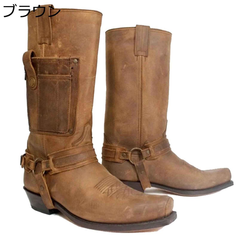 騎士ブーツ ロングブーツ ローヒール 24-29cm 大きいサイズ レトロ ヴィンテージ エンジニアブーツ カジュアル メンズ ファッション 男靴 ハイカット 春秋冬 撥水加工 カッコイイ おしゃれ ブラウン ブラック