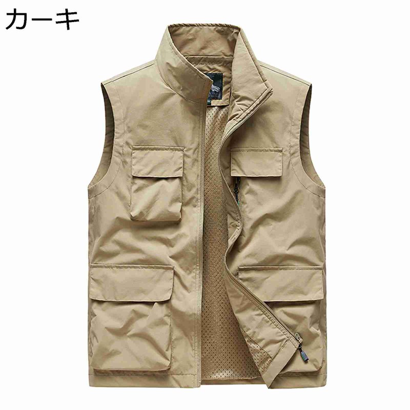 アウトドアベスト メンズ カーゴウェア フィッシングベスト 春夏秋 袖なし ジレ カメラマン 釣り チョッキ 通気 速乾 窮屈感のない レイヤード ポケット付き ゴルフ 釣り 耐磨耗性 カジュアル