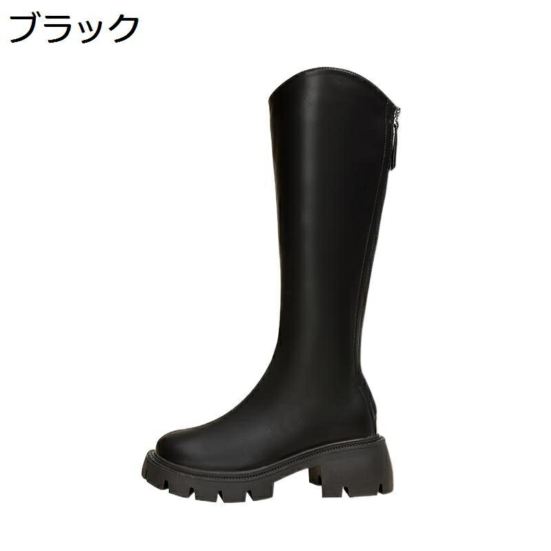 厚底ブール バックジッパー レディース ロングブーツ 秋冬 おしゃれ 美脚 膝丈ブーツ ラウンドトゥ プラットフォーム カジュアル 柔らかい クッション性 モード系 シンプル ゆったり ガーリー系