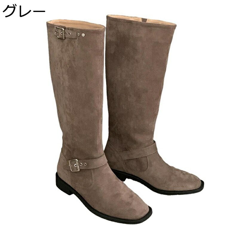 スエード ロングブーツ レディース 秋冬 フラット 長ブーツ 膝丈ヒール ゆったり ストレッチ 美脚 シンプル 細見え 歩きやすい 滑り止め 長靴 高筒 カジュアル 履き心地良い シンプル 痩せ効果