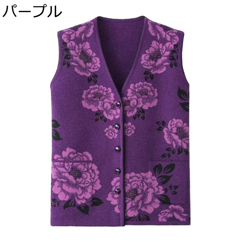 ニットベスト ベスト レディース 花柄 花 Vネックカーディガン チョッキ 無袖 あったかい アウター 秋冬 お年寄り 婦人服 柔らかい 軽便 保温 お洒落 ファッション 快適 パファーベスト 女性 [color,size]