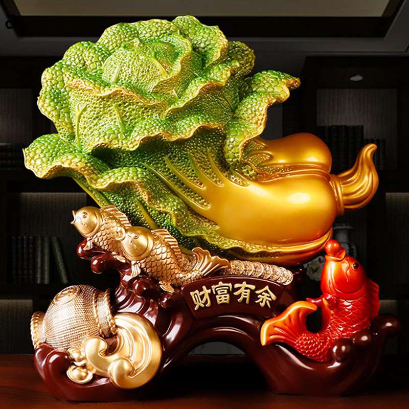 キャベツの飾り 斬新な野菜の装飾 デスクプラント デスクデコレーション オフィスのデスク装飾 家のアクセントの装飾 中国風水置物 オフィスの装飾 絶妙なキャベツの置物 天然樹脂 店舗装飾 リビングルーム