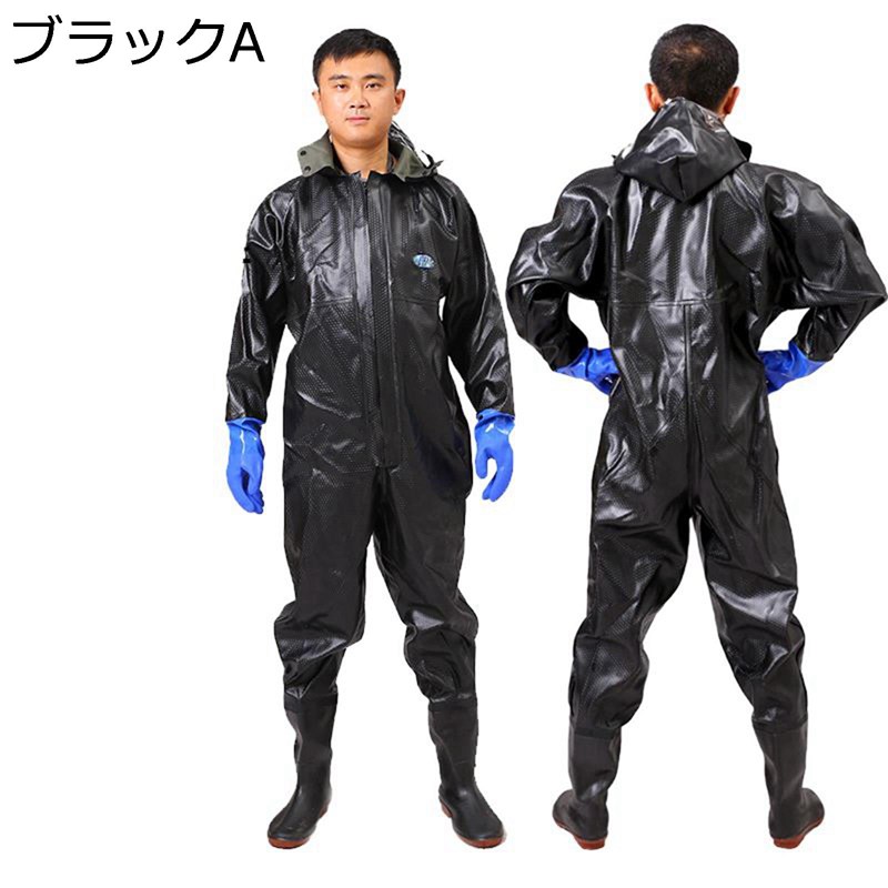 全身防水ウェーダー 胴長 胴長靴 ラジアルソール 作業服 ヒップブーツ フード付き 防撥/防風/防汚 防滑 酸 アルカリ 抵抗 簡単着脱 耐磨耗 釣りスーツ フィッシング 釣り用 田畑仕事 漁業用 川 海