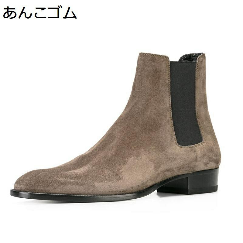チェルシーブーツ ビジネスブーツ メンズ 本革 サイドゴア スエード 秋冬 ミドルカット 短靴 ロングノーズ フラット 柔らか ゴム底 歩きやすい 暖か 保温 モード系 仕事 オフィス 通勤 大きいサイズ