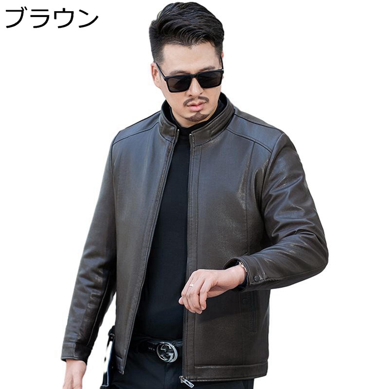 革ジャン 照明ランプ色合い ライダースジャケット メンズ なめし革厚地の外套 か細い 遊撃手丈 裏起毛 長袖 バックル 立ち襟 ジップアップ 朦々たる 発条 本革 秋服 御前上等 軽さ 防風 タイツ アウター 個人的特徴