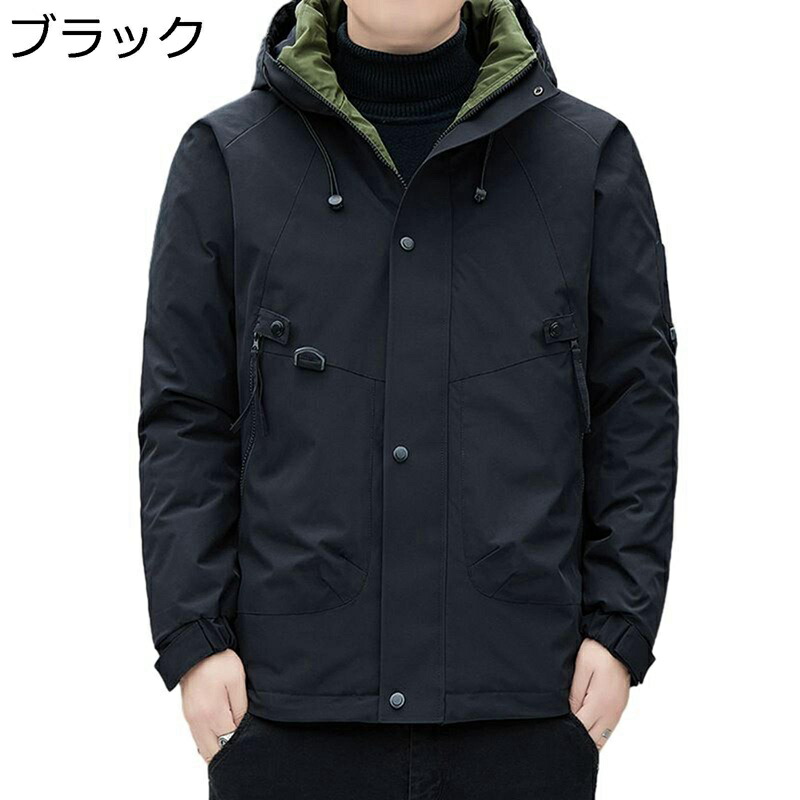 中綿ジャケット メンズ 厚手 フード付き アウター 防風 保温性 綿入れジャケット 冬用 防寒コート 暖か おしゃれ ブルゾン 大きいサイズ 日常 アウトドア 通勤 通学 登山