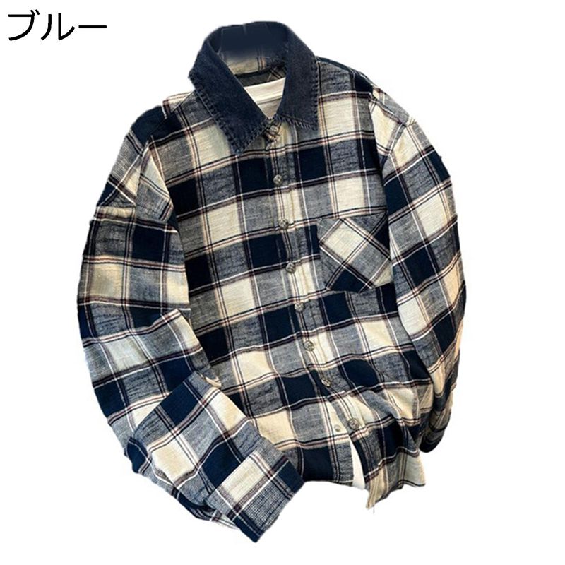 開襟シャツ チェック柄 長袖 M-3XL メンズシャツ カジュアル シャツジャケット 春夏 M-3XL ボタンダウン 襟付き 通気性 厚手 透湿 ゆったり 体型カバー ルーズ ヴィンテージ ファッション 春服